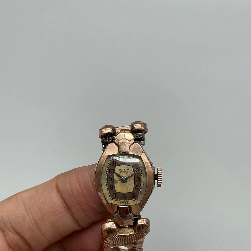 Vintage Gotham De Luxe Womens Watch 16mm Rose Gold Tone Speidel Manual Wind